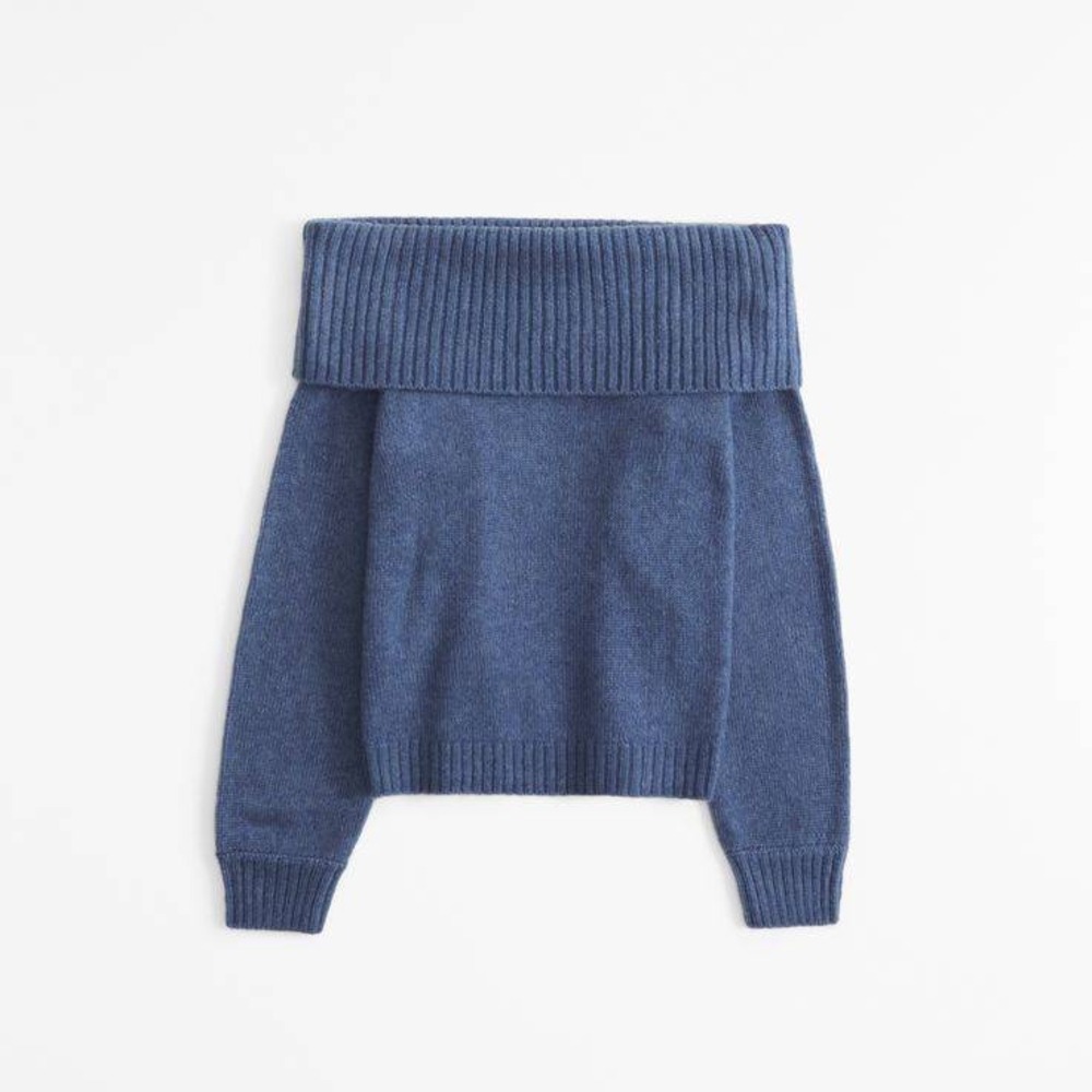 Abercrombie & Fitch Blue Off The Shoulder Ribbed Knit Sweater Women's XS NEW‎
